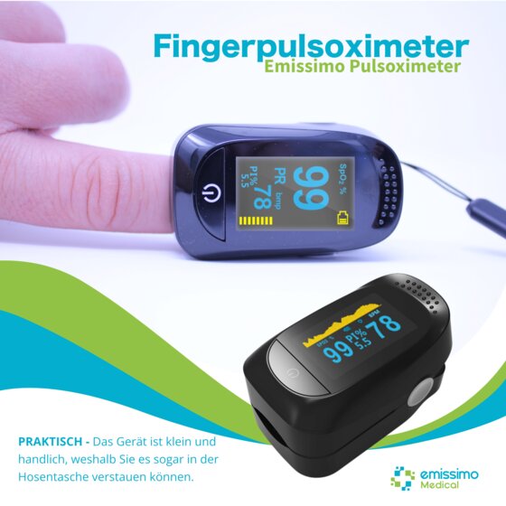 Emissimo Fingerpulsoximeter für Messung von Puls und Sauerstoffsättigung am Finger - 3