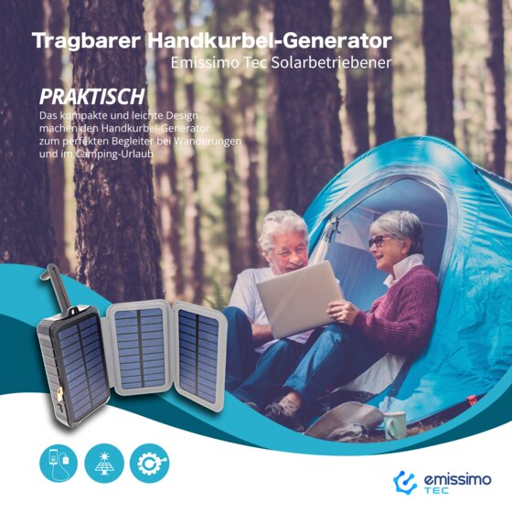 Tragbarer solarbetriebener Handkurbel-Generator Dynamo-Power Bank mit LED-Taschenlampe 0,4-3 Watt - 3