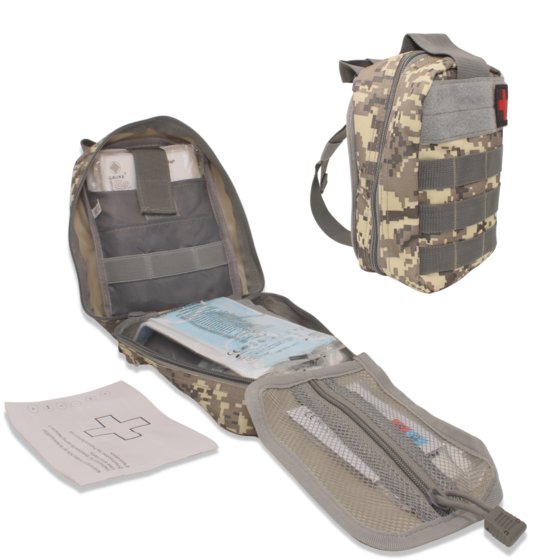 First Aid Kit taktische Tasche, DIN 13164 Erste Hilfe Notfalltasche Camouflage grau (34-teilig)