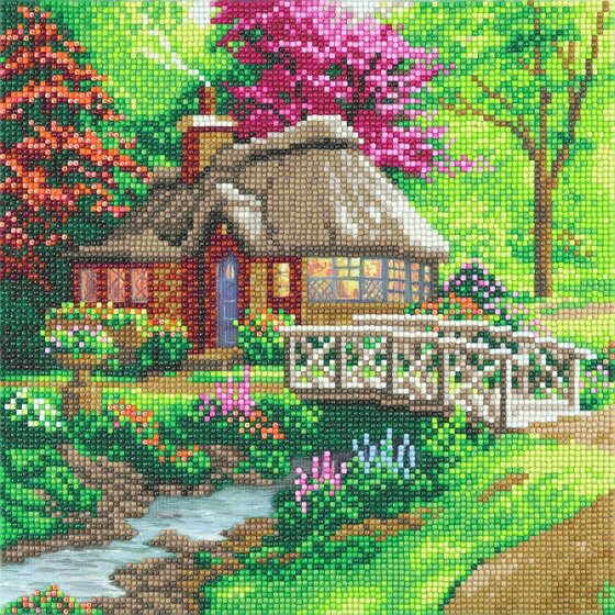 Crystal Art Bild 30x30cm Friendship Cottage Thomas Kinkade Collection